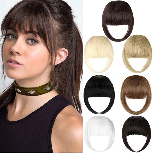 Frange Extension De Pince À Cheveux Français Bang Clip In Thick Natural Full Front Neat Bangs Straight Fringe Bang With Temples One Piece Hairpiece Dark Black 