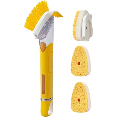 Brosse à vaisselle de contrôle de savon améliorée, épurateurs de distributeur de savon, baguette de vaisselle avec poignée, paquet de baguette à vaisselle de 4 pièces, ensemble de tête d¿éponge de rem