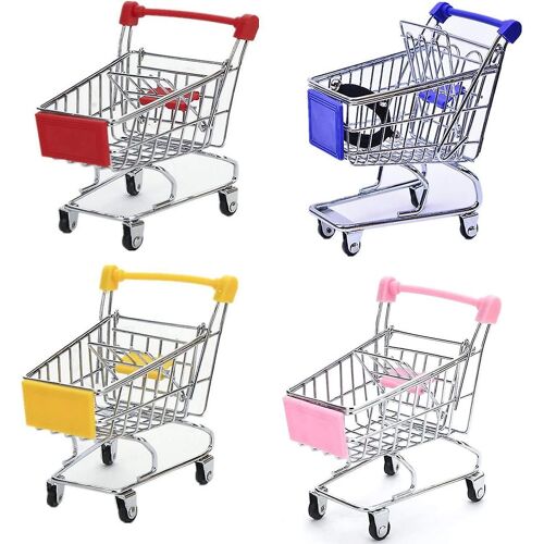 Katea Mini Supermarché Handcart4 Pack Supermarché Handcart Shopping Utility Cart Mode Jouet De Stockage (Rose, Jaune, Rouge, Bleu)