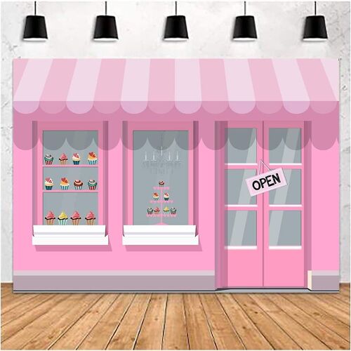 Mignon Rose Glacier Salon Thème Photographie Toile De Fond Enfants Princesse Fille Fête D'anniversaire Photo Arrière-Plan Porte Fenêtre Candy Cake Table Décor Accessoires Sup