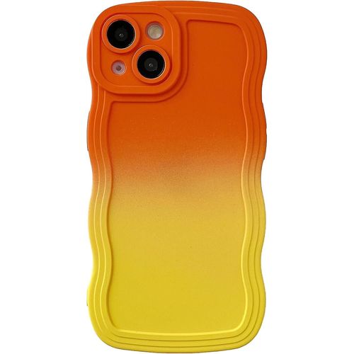 Dégradé de couleur unie Curly Wave Frame Soft compatible avec la coque d'iPhone (orange, iphone 14)
