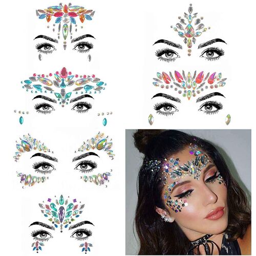 6 Sets Strass Sirène Visage Bijoux Tatouage - Autocollants Corps Larmes De Cristal Pierres Précieuses Bindi Autocollants Temporaires (Collection 1) 