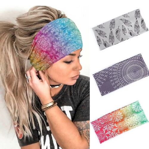 Earent Boho African Bandeaux Yoga Wide Knot Bandes De Cheveux Sweat Imprimé Headwraps Elastic Turban Foulards Multicolor Headwear Outdoor Hair Accessories
