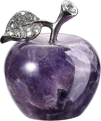 Ornement de pomme sculpture en pierre quartz naturel pomme décoration bureau à domicile feuille alliage statue