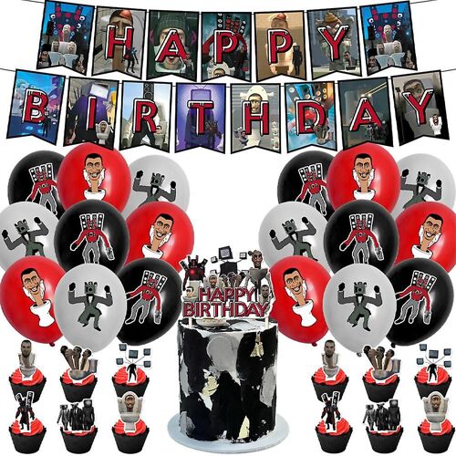 Skibidi Toilette Thème Fête d'anniversaire Fournitures Kit de décoration Bannière Ballons Gâteau Topper Cupcake Toppers Joyeux anniversaire Thème Set