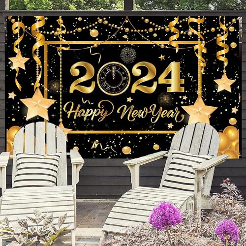 Décoration murale de bonne année,Décorations de bonne année 2024,Fond de bonne année Bannière de nouvel an 180 * 110cm