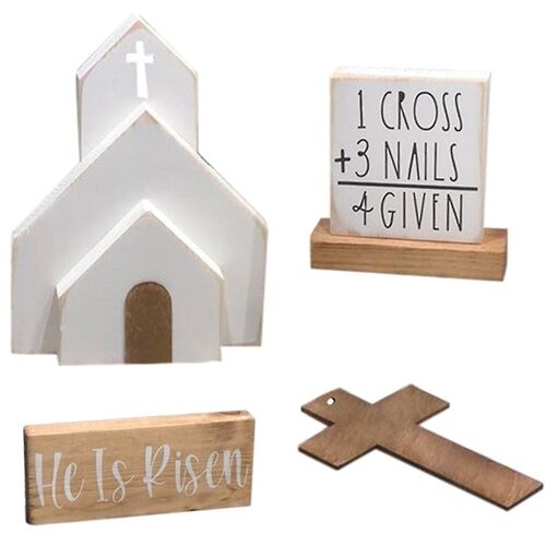 Décorations en bois de Pâques Printemps Plateau à plusieurs niveaux de Pâques Ornement 3d Signes en bois de Pâques Décorations de table de Pâques