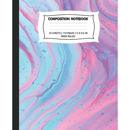 Composition Notebook: Wide Ruled Lined Paper Notebook Journal, Pink Blue Liquid Marble Workbook For Girls Kids Teens Students For Back To School, 7.5" X 9.25" 110 Pages
