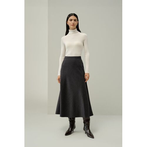 Lilysilk Jupe Trapèze En Soie Et Laine Chinée Silhouette Trapèze Midi Mélange De Soie Et De Laine Tonnerre 46