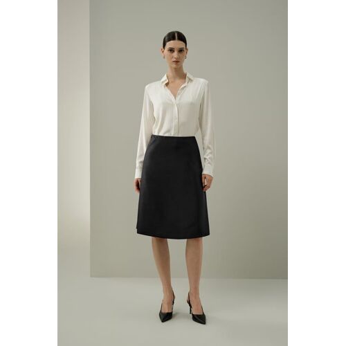 Lilysilk Jupe Soie-Laine Structurée Taille Haute Jupe Taille Haute Longueur Genou Mélange Soie-Laine Noir 46