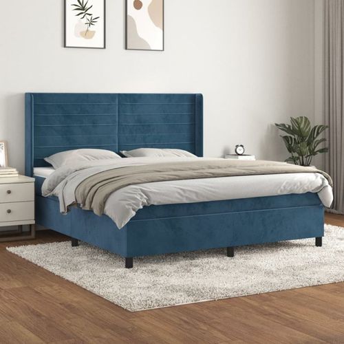 3132751 Vidaxl Lit À Sommier Tapissier Et Matelas Bleu Foncé 160x200cm Velours