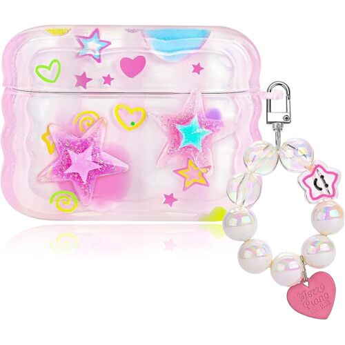 Jolie étoile Airpod Pro 2 Coque avec porte-clés compatible avec Kawaii Aesthetic Airpods Pro 2 Case pour femme fille