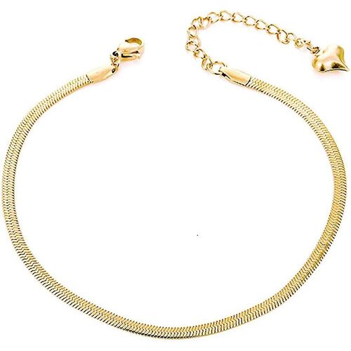 18k Plaqué Or Flat Snake Chain Link Dainty Ankle Bracelets Pour Femmes, Boho Mignon Été Plage Cheville Réglable Pied Bijoux Or -