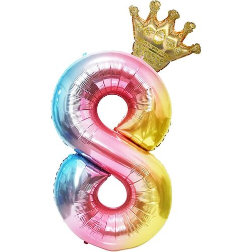 40 pouces arc-en-ciel numéro 8 ballons avec feuille de couronne détachable hélium numérique coloré fête décorations d'anniversaire pour fête d'anniversaire, mariage, chaussure nuptiale