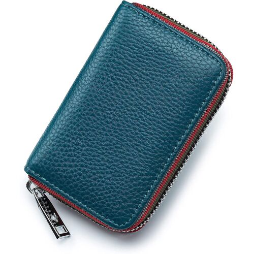 Rfid Support de carte de crédit pour femmes hommes fermeture éclair carte en cuir portefeuille petit (bleu)