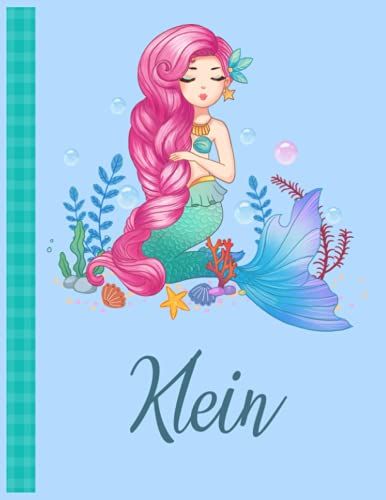 Klein: Personalized Mermaid Handwriting Notebook Blue Color With Blue Name Large Size 8.5'' X 11'' X 115 Pages White Paper Blank Journal Gifts For Kids - Baby And Students