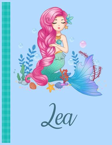 Lea: Personalized Mermaid Handwriting Notebook Blue Color With Blue Name Large Size 8.5'' X 11'' X 115 Pages White Paper Blank Journal Gifts For Kids - Baby And Students