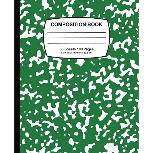 Composition Notebook Wide Ruled: Green Marble Wide Ruled Notebook For Kids Or Students, Composition Notebook Large For Writing Journal For Homework Or Notes, Back To School For Boys Girls Children