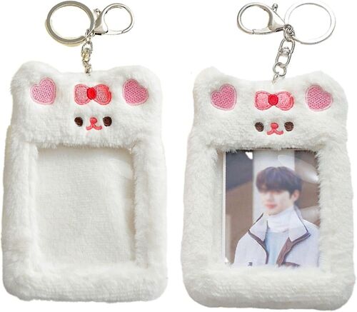Cute Photocard Holder Kpop Photo Card Keychain Cartoon Plush Card Case Bag Pendentif Cadeau Pour Femmes