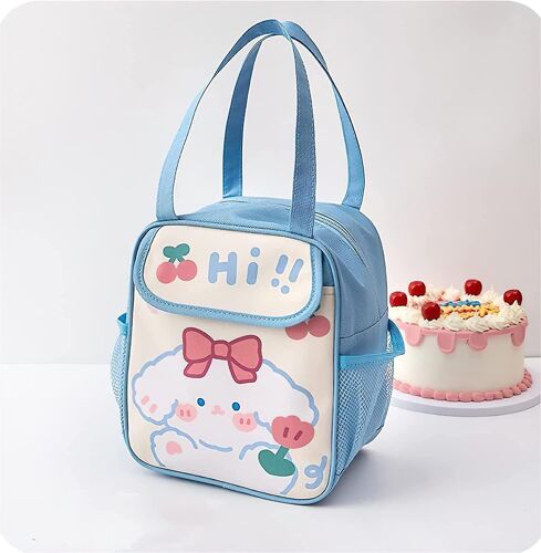 Liangnv Esthétique Kawaii Mignon Lunch Bag Box Isolé Étanche Imperméable à l'eau Durable Pour Femmes Filles Enfants Office École (bleu)