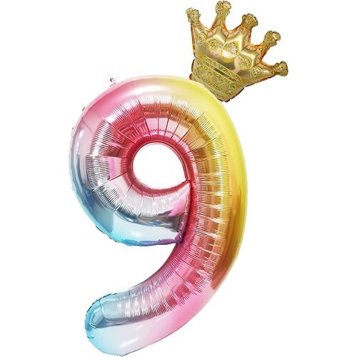40 pouces arc-en-ciel numéro 9 ballons avec feuille de couronne détachable hélium numérique coloré fête décorations d'anniversaire pour fête d'anniversaire, mariage, chaussure nuptiale