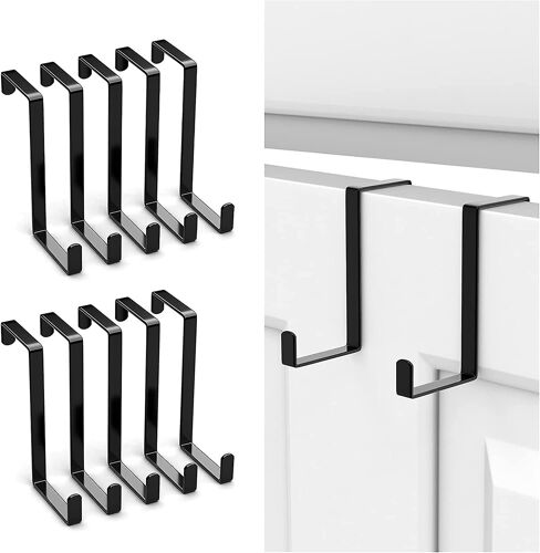 Crochets de porte en métal robuste sur les crochets de porte pour la suspension, crochets de cintre de porte Assortiment pour robe de suspension de porte, chapeau, manteau, serviette (black-10pack)