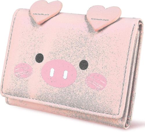 Portefeuilles mignons pour femmes, petit portefeuille trifold bloquant le blocage RFID en cuir avec fenêtre d'identification pour les filles et les dames Portefeuille pour femmes