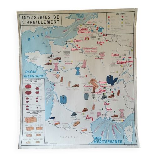 Affiche scolaire vintage MDI France Commerce et Industries de laposhabillement multicolore