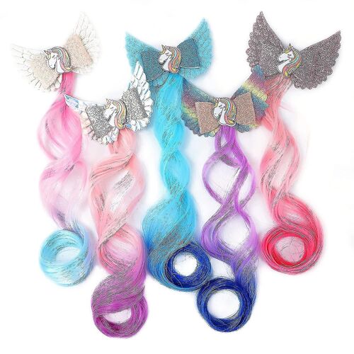5 Couleurs Licorne Pinces À Cheveux Accessoires De Cheveux Pour Filles Paillettes Arcs De Cheveux Tressés Bouclés Perruque Extension De Cheveux Pour Enfants Princesse Robe 5pcs) 