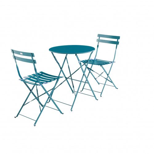 Salon De Jardin Bistrot Pliable Emilia Rond Bleu Canard Table Ronde Ø60 Cm Avec Deux Chaises