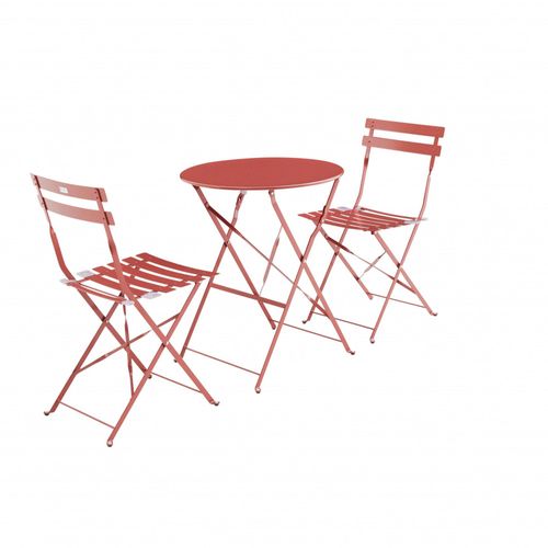 Salon De Jardin Bistrot Pliable - Emilia Rond Terra Cotta - Table Ø60 Cm Avec Deux Chaises Pliantes