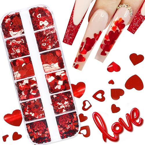 Nail Art Holographique Paillettes Pour La Saint-Valentin Charmes Décorations D'ongles Love Heart Nail Sequins Sparkle Nail Flakes Red Heart Stickers Décalcomanies Pour Acry 