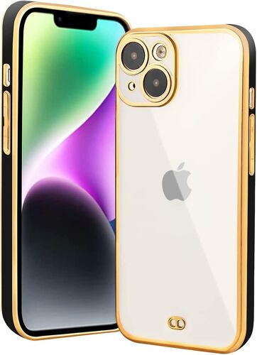 Iphone 14 Case Clear Luxury Electroplate Edges Soft Tpu Phone Cases Scratchproof Shockproof Full Camera Protection Case pour Iphone 14 - Noir