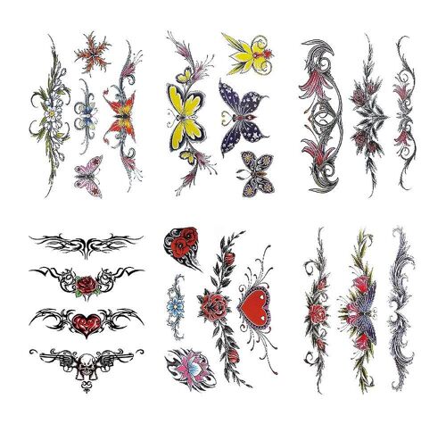Fleurs Papillon Corps Taille Imperméable Faux Tatouage Temporaire Autocollants Femme 