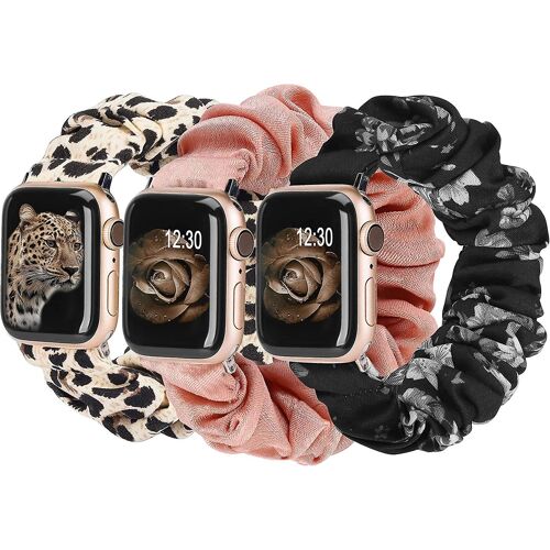 3 Packs Compatibles Avec Apple Watch Band Scrunchies 42mm Tissu Doux Motif Imprimé Tissu Bracelet Bracelet Femmes Iwatch Élastique Scrunchy Bands 44mm