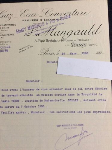 L. Mangaultd -Gaz-Eau-Couverture, Paris : Lettre, 1933