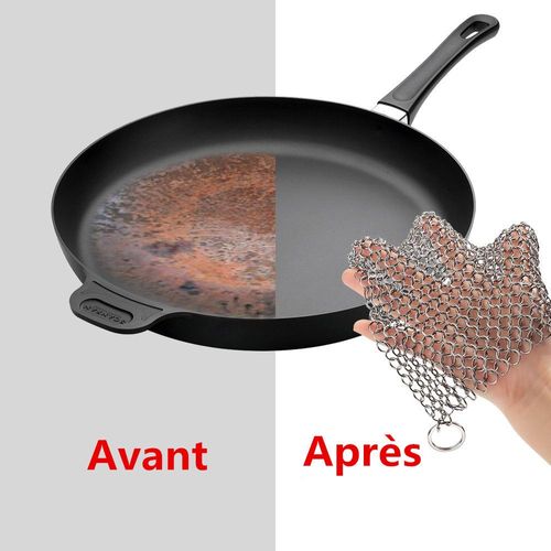 Cotte De Mailles Grattoir En Acier Inoxydable Idéal Pour Nettoyer Poêles Casseroles En Fonte Et Cocottes Sans Les Endommager 7*7 Pouces