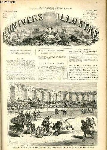 L'univers Illustre - Douxieme Annee N° 750 Course De Taureaux Dans Les Arbres De Nimes: Les Toréadors Montés Sur Les Vélocipèdes; Dessin De M. Miranda