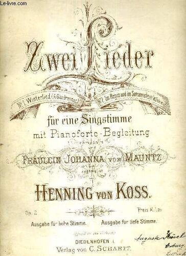 N°1 Winterlied, N°2 Im Regen Und Im Sonnenschein - A Glassbrenner - Vers Ii Von Emil Bernard Op2