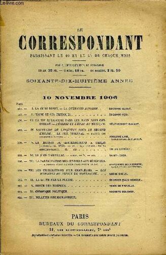 Le Correspondant N° 1059 - I.La Crise Russe. ¿ La Question Agraire. Édouard Blanc.Ii.Taine Et Ses Critiques. Édouard Rod.Iii.La Vie Religieuse Dans Les Pays Sans Con-Cordat. ¿ L'église Et ...