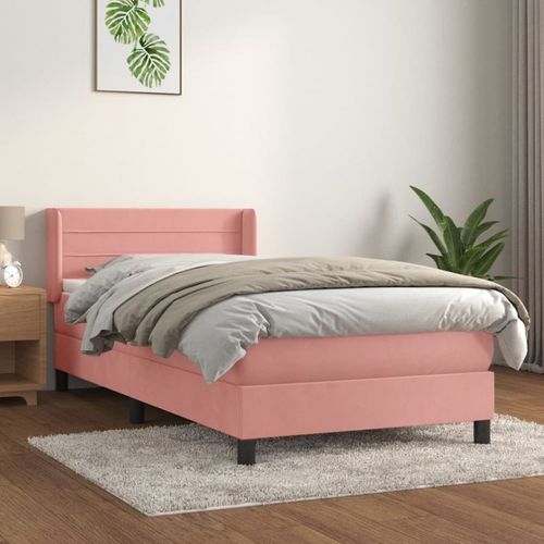 3131008 Vidaxl Lit À Sommier Tapissier Avec Matelas Rose 100x200 Cm Velours