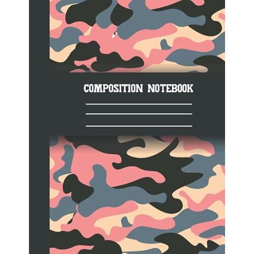 Blue Pink Camouflage Composition Notebook Wide Ruled Comp Book Lined Paper Grades K-2 Writing Workbook: 8.5x11, 120 Pages Wide Ruled For Kids Teens And Adults