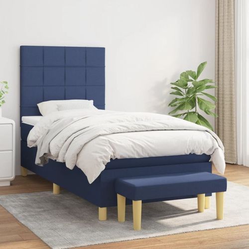 3137131 Vidaxl Lit À Sommier Tapissier Avec Matelas Bleu 90x200 Cm Tissu
