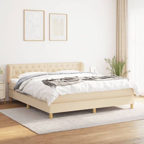 3127058 Vidaxl Lit À Sommier Tapissier Avec Matelas Crème 160x200 Cm Tissu