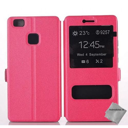 Housse Etui Coque Portefeuille View Case Pour Huawei P9 Lite + Film Ecran - Rose