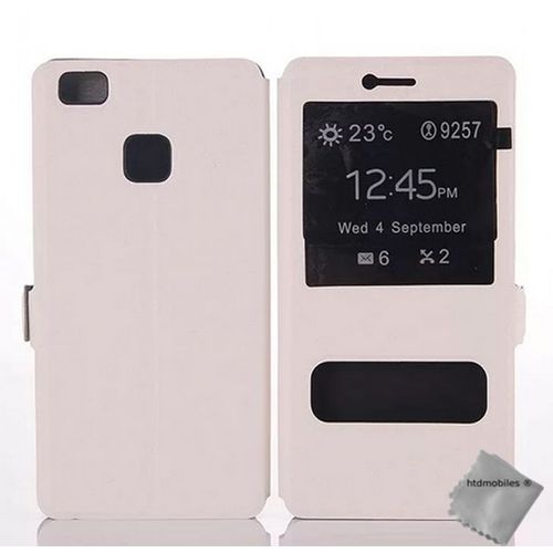 Housse Etui Coque Portefeuille View Case Pour Huawei P9 Lite + Verre Trempe - Blanc