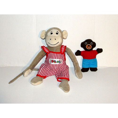 Peluche Singe Popi Ajena + Petit Ours Brun Vintage - Lot 2 Doudou Singe Et Ours Bayard