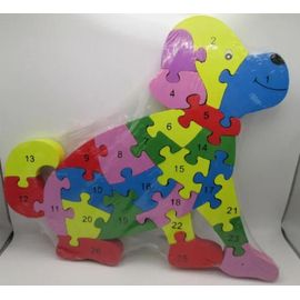 Puzzle En Bois Forme De Chien Apprentissage Chiffres Et Lettres