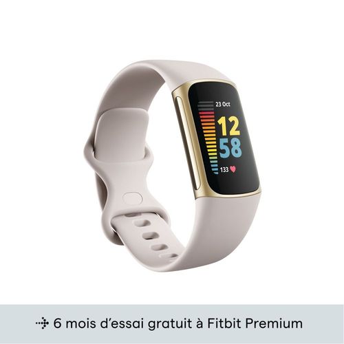 Fitbit Charge 5 - Acier inoxydable en or doux - Tracker d'activités avec bracelet infinie - silicone - blanc lunaire - taille du poignet : 130-210 mm - affichage 1.04" - Bluetooth, NFC