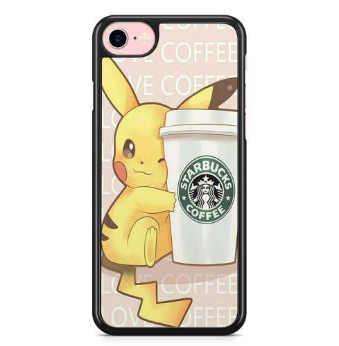 Coque Fifrelin rigide noire pour iPhone 7 et iPhone 8 Pikachu Starbucks Pokemon Ref 8445